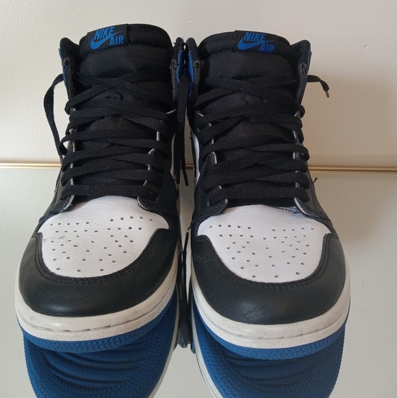 Authentic Nike Air Jordan Retro 1 High OG Black White Blue Size 101/2 - Picture 6 of 16